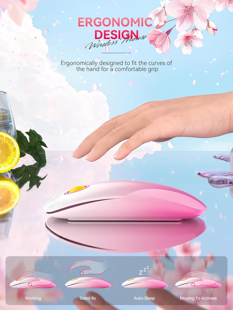 RAPIQUE Bluetooth Wireless Mouse - (BT5.1+USB) Slim Dual Mode Computer Mice with Quiet Click, Low Power, and 1600 DPI, Portable Cordless Mouse for MacBook, Laptop, iPad Pro/Air(Gradient Pink) - Image 4